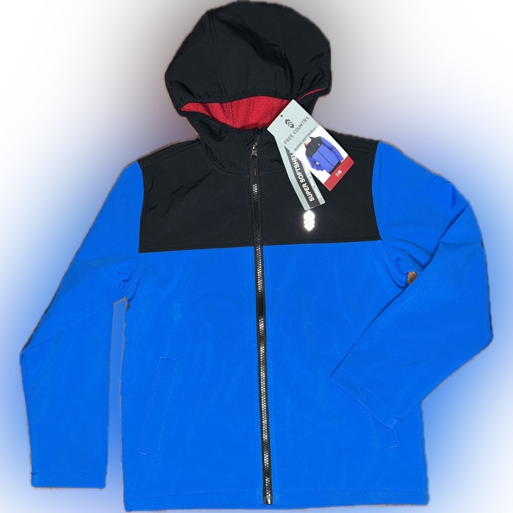 Free Country Kids Super Soft Shell Blue Water Resistant Fleece Lined Jacket 7/8